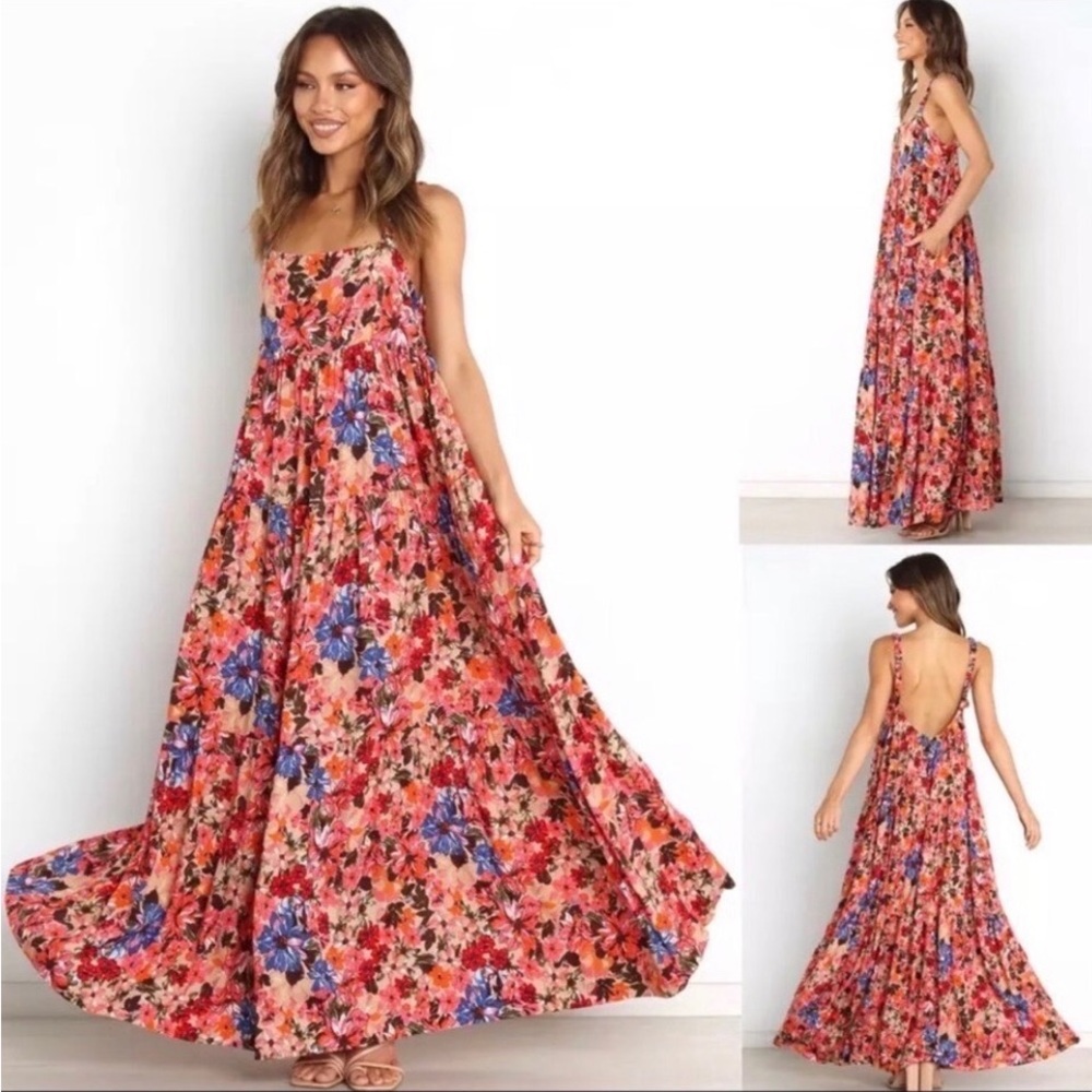 Floral Spaghetti-Strap Maxi Dress in Coral Pink - Picture 10 of 15